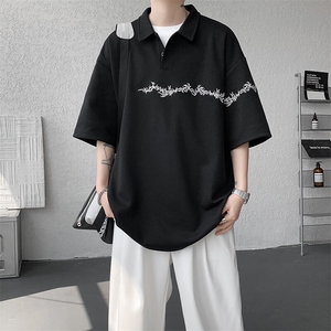 8XL-M新中式刺绣图腾短袖polo衫大码翻领T恤半袖保罗衫DX1212/P45图片