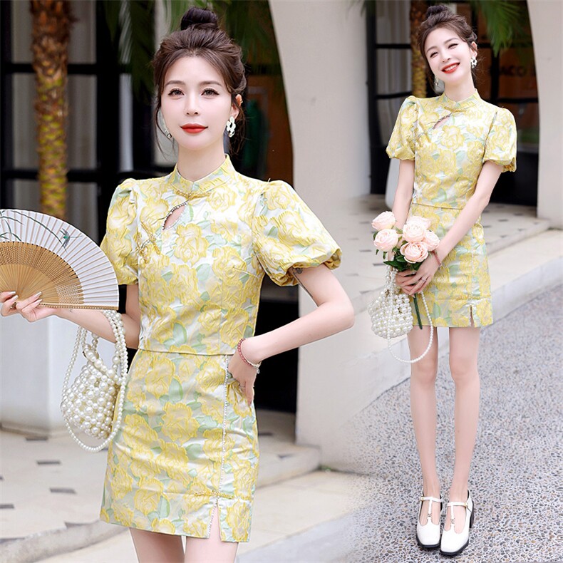 夏季新款2025女装质感高级感新中式旗袍两件套裙子,女装套装/套裙,韩蜜菓