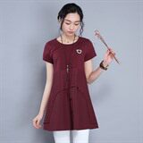 拼接通勤圆领文艺2021年夏季短袖中长款修身时尚T恤，女装T恤，丽影随形