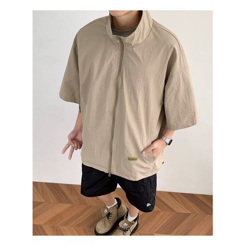 ER0355-P35日系短袖衬衫外套男夏季2025新款立领薄款半袖休闲上衣,男装T恤,电商C233