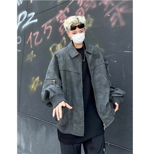 扎染皮衣外套男秋季美式复古高街水洗上衣春秋款潮牌AA31-P67图片