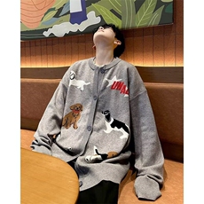 美式狗狗针织开衫外套男秋冬季慵懒风情侣宽松毛衣M163，男装针织衫/毛衣，星座1116A-1（原606A）