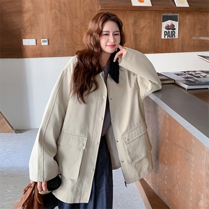 厚款气质韩版上衣春秋薄款风衣拼接女长袖纯色常规春秋小个子短款图片