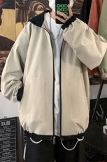 J69P30海报风2024秋季宽松百搭拼色大码情侣港风连帽夹克外套，男装夹克，电商A026-1