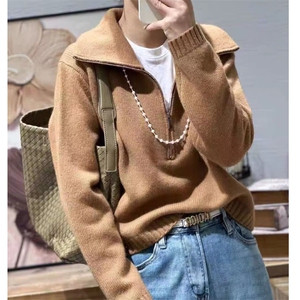 时尚百搭半拉链宽松毛衣 简约气质显瘦针织衫图片