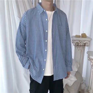 C135-P26 条纹长袖衬衫男港风日系休闲百搭男士衬衣薄款夏季痞帅图片