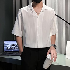 夏季短袖衬衫男痞帅冰丝半袖衬衣2023男士休闲五分袖上衣C202，男装衬衫，星座1116A-2（原606A-1）