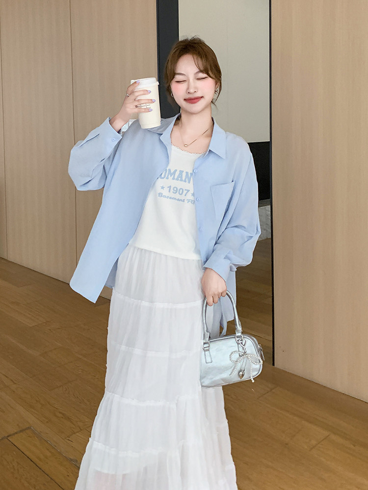轻薄休闲防晒衬衫显瘦吊带上衣初恋半身裙三件套女夏新款时尚套装,女装连衣裙,浙宝192（原082）