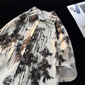 水墨花卉短袖花衬衫冰丝度假痞帅衬衣高级感夏威夷外套DC5015/P35,男装衬衫,电商B238