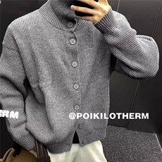 5226-P54美式小众海军领纽扣开衫毛衣男高级感慵懒风翻领百搭，男装针织衫/毛衣，电商B323A