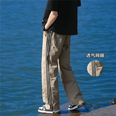 休闲裤男士韩版潮流透气网眼三条杠运动2024夏季ins长裤K5428-P36，男装休闲裤，星座412-2