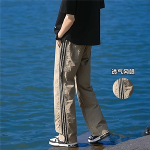 休闲裤男士韩版潮流透气网眼三条杠运动2024夏季ins长裤K5428-P36图片
