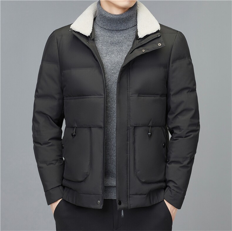 冬季男休闲羊毛领羽绒服中年男装翻领外套爸爸装上衣MYYL333-P240,男装羽绒服,电商B212（原钱塘6029）