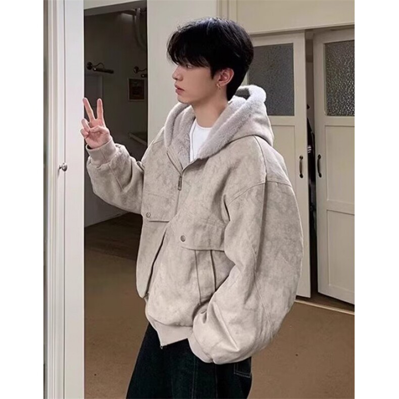 秋冬简约连帽拉链扎染棉服宽松保暖棉衣休闲面包服外套男 M8184图片