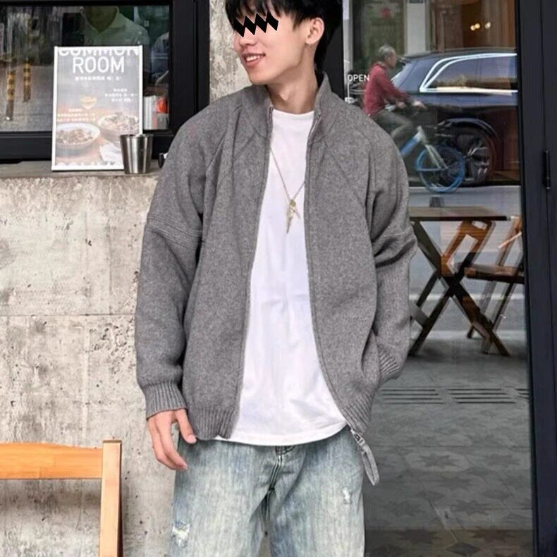 M35-P63美式潮牌拉链开衫毛衣男女2025春秋冬季潮流宽松慵懒风,男装针织衫/毛衣,电商B323A