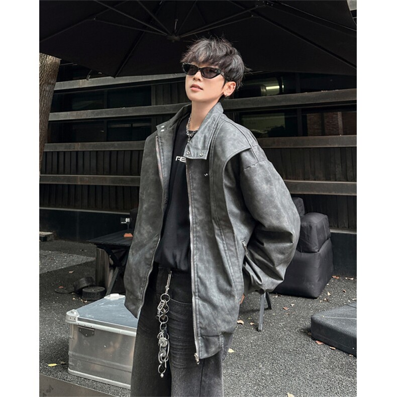 设计感小众立领皮衣男女潮牌春秋情侣夹克机车服美式外套,男装夹克,星座410-6（原星座1304-1）