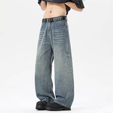 水洗棉纯棉牛仔裤黑灰渐变色微喇牛仔裤男款美式高街vibe裤子微喇，男装牛仔裤，星座302A-2