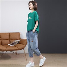 2022夏季新款时尚气质宽松显瘦休闲舒适牛仔裤套装，女装套装/套裙，丽影随形