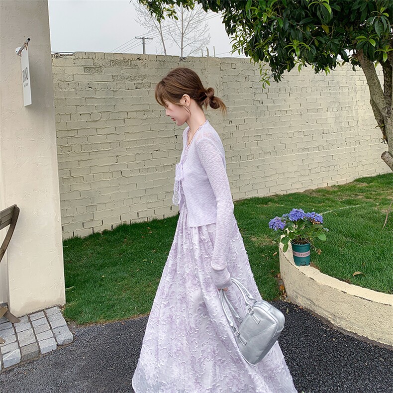 高级感甜美雪纺碎花长裙2025新款法式粉色吊带连衣裙女夏,女装连衣裙,纯色衣恋