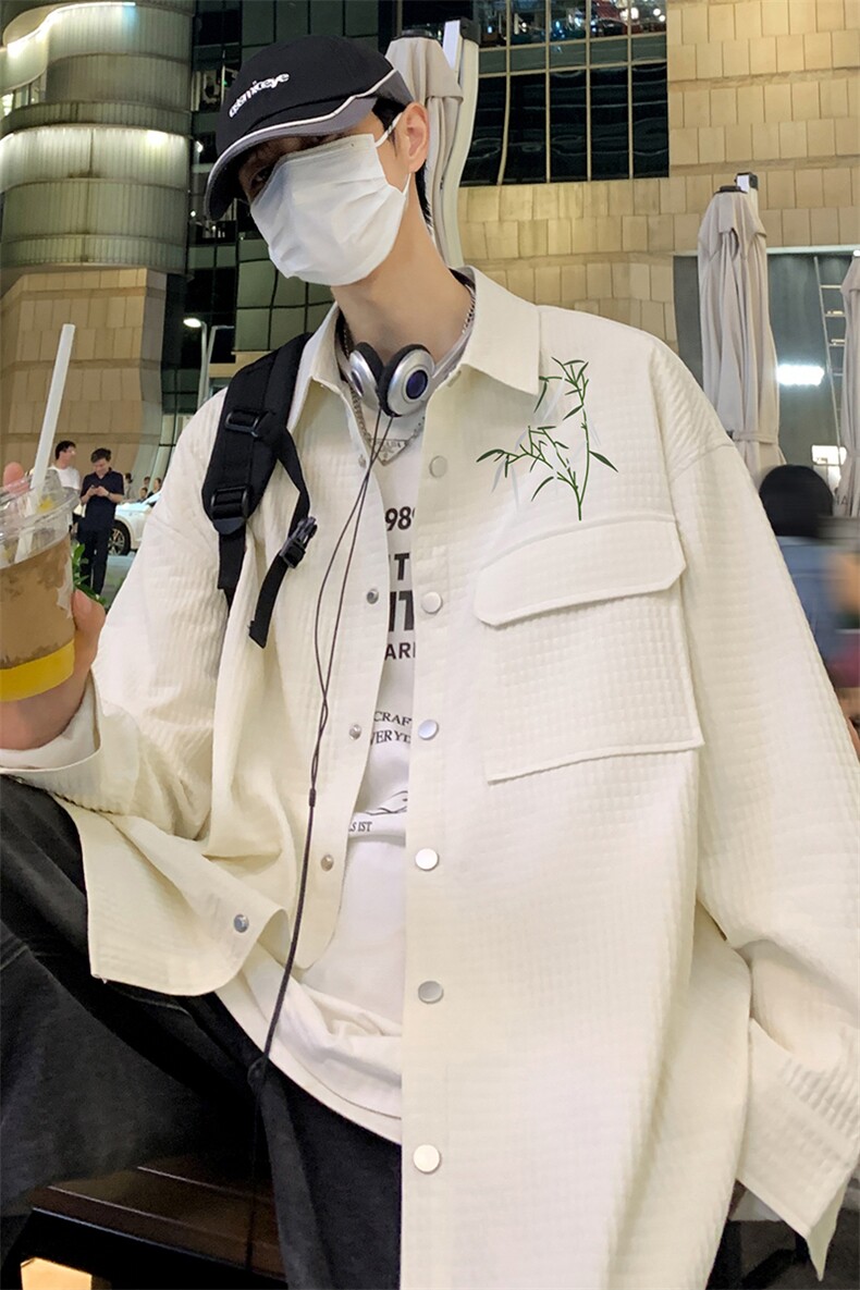 港风新款秋季时尚百搭宽松印花情侣翻领衬衫外套S6901P45控68,男装衬衫,电商A268A