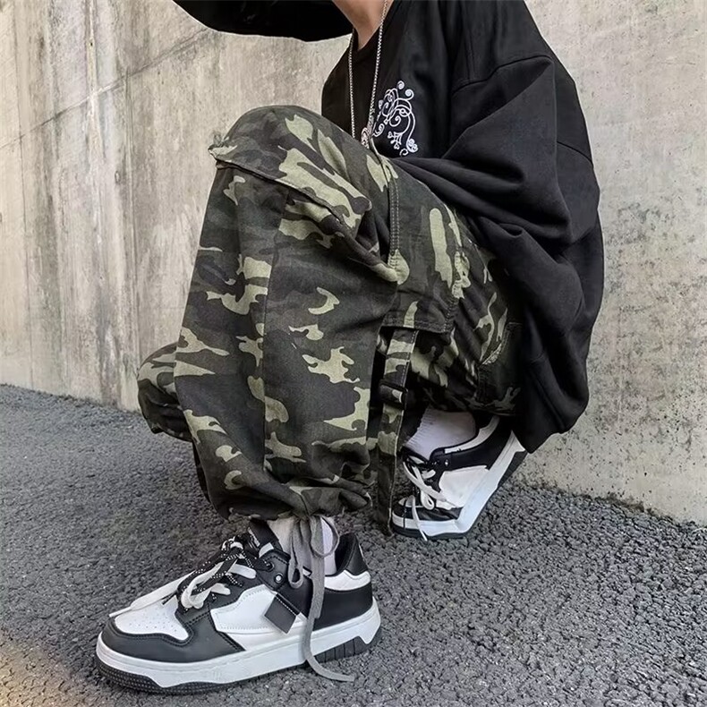 美式复古迷彩工装裤男女新款宽松高街直筒休闲阔腿长裤A7073-p49图片