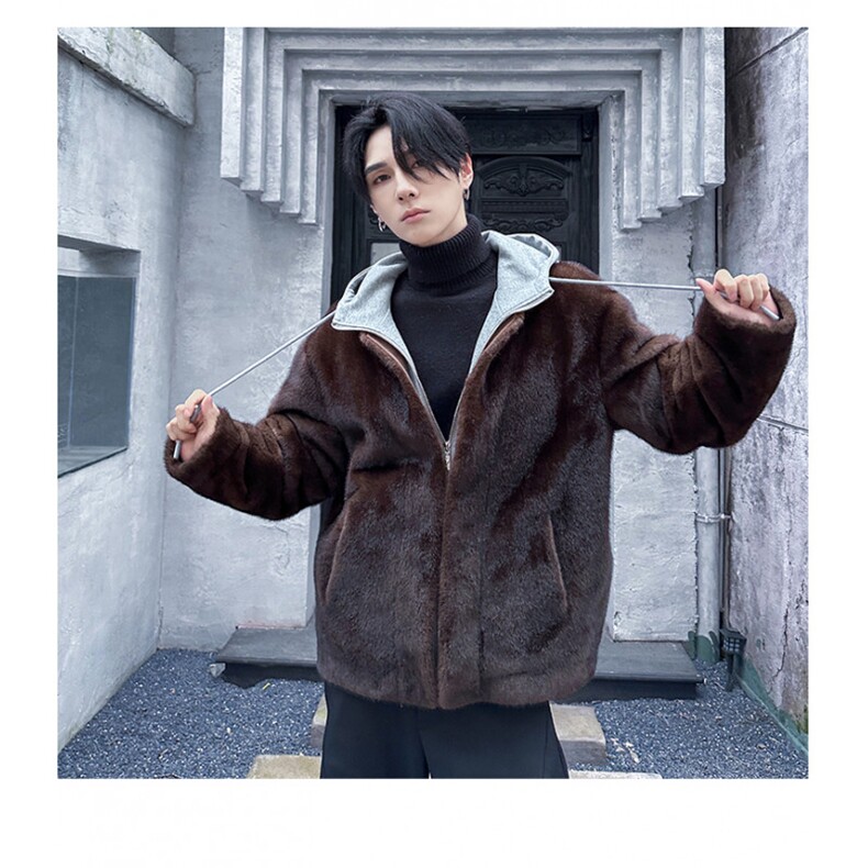 美式重磅解构水貂毛棉服外套男女冬季新款皮毛一体连帽夹克My816,男装夹克,星座903-1