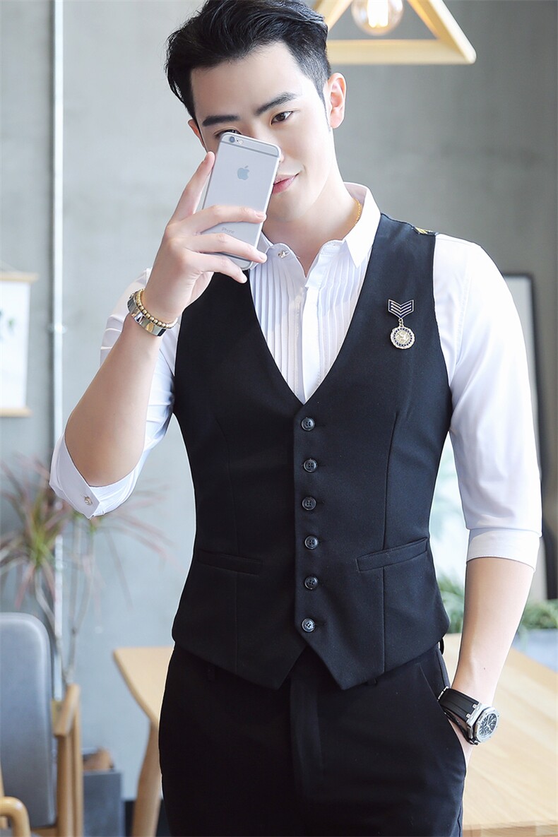 Y8750-VQ男潮韩版修身肩章空军服马甲KT夜店酒吧马甲工作服,男装背心/马甲,星座717A