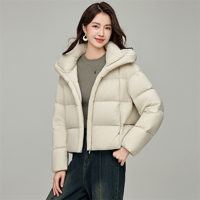 泡芙羽绒服女短款2024冬季新款宽松休闲90白鸭绒加厚黑色外套,女装羽绒服,阿舍尔精品