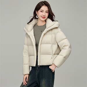 泡芙羽绒服女短款2024冬季新款宽松休闲90白鸭绒加厚黑色外套图片