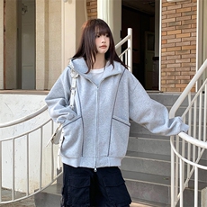 抖音得物高品质秋冬美式高街重磅结构辑明线纹理连帽卫衣外套W111，女装短外套，电商A486-1