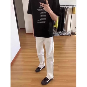 全棉常规纯色日常宽松型青少年落肩袖圆领ins潮牌印花短袖T恤图片