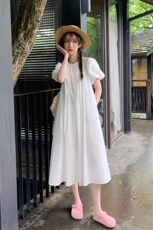 白色泡泡袖初恋连衣裙女2024年夏季新款法式简约宽松小个子茶歇裙，女装连衣裙，浙宝276（原081）