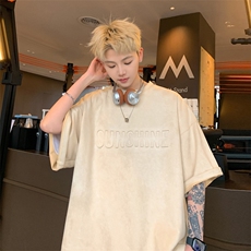 ！2025夏季男士钢印鹿皮绒短袖T恤情侣半袖TL2406特P25控48，男装T恤，电商B220