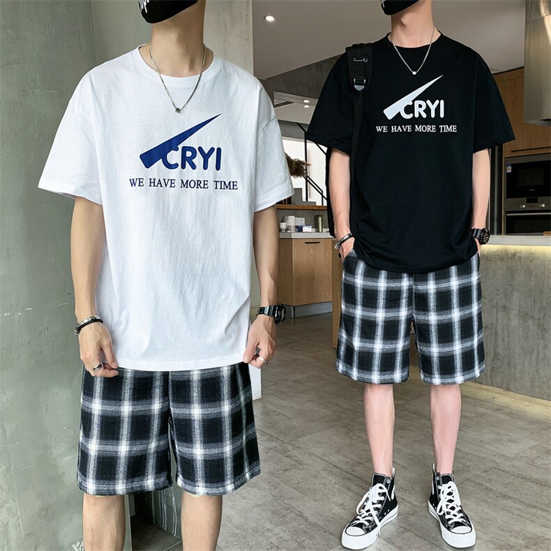 男士短袖t恤套装夏季韩版潮流休闲一套潮牌搭配帅气DS786T,男装T恤,电商A102
