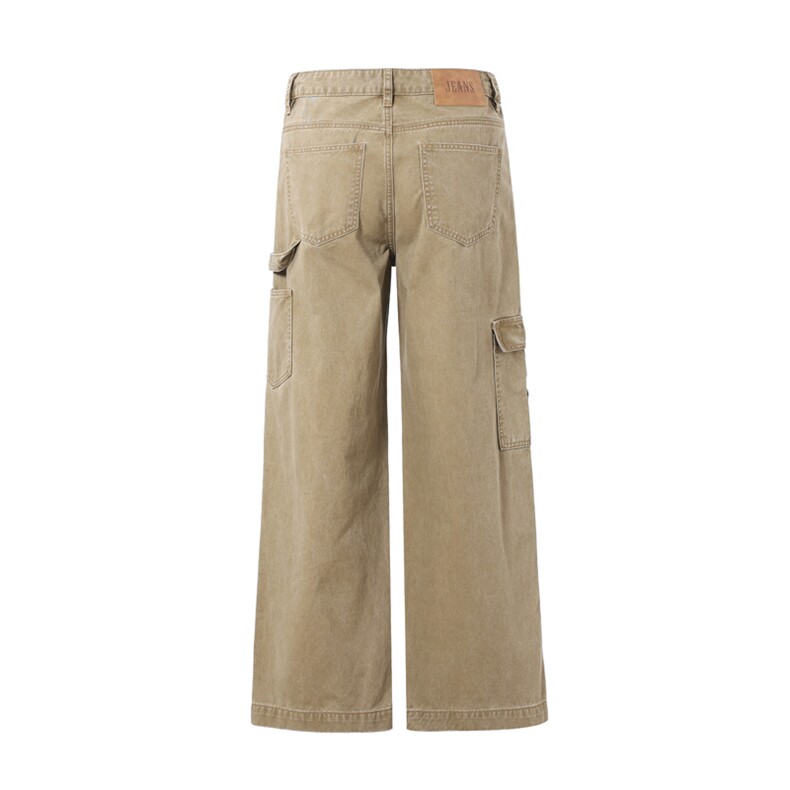 美式潮牌复古水洗工装裤大口袋牛仔裤女街舞嘻哈阔腿工装拖地裤子,男装牛仔裤,星座301D(原星座1004-8）