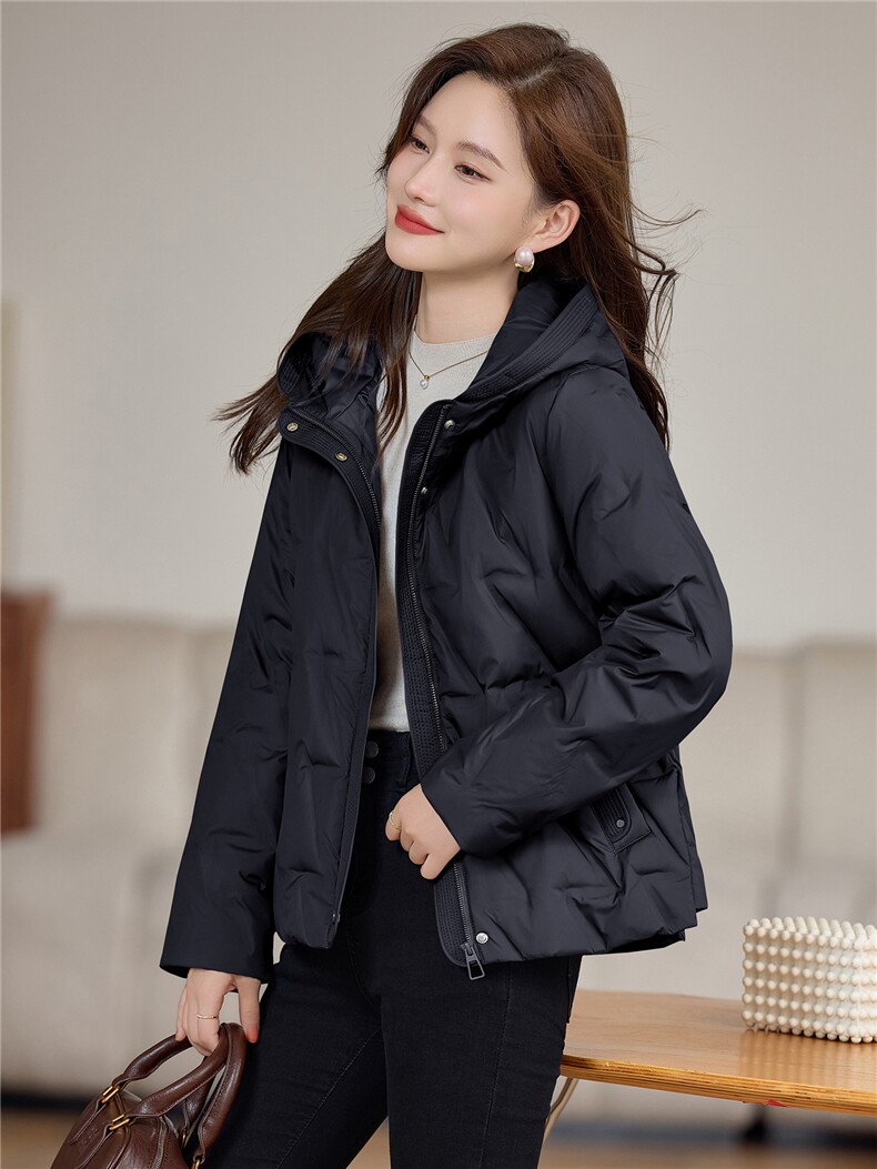 现货2025年冬季时尚休闲连帽保暖优雅羽绒服,女装羽绒服,依恋蒂丝