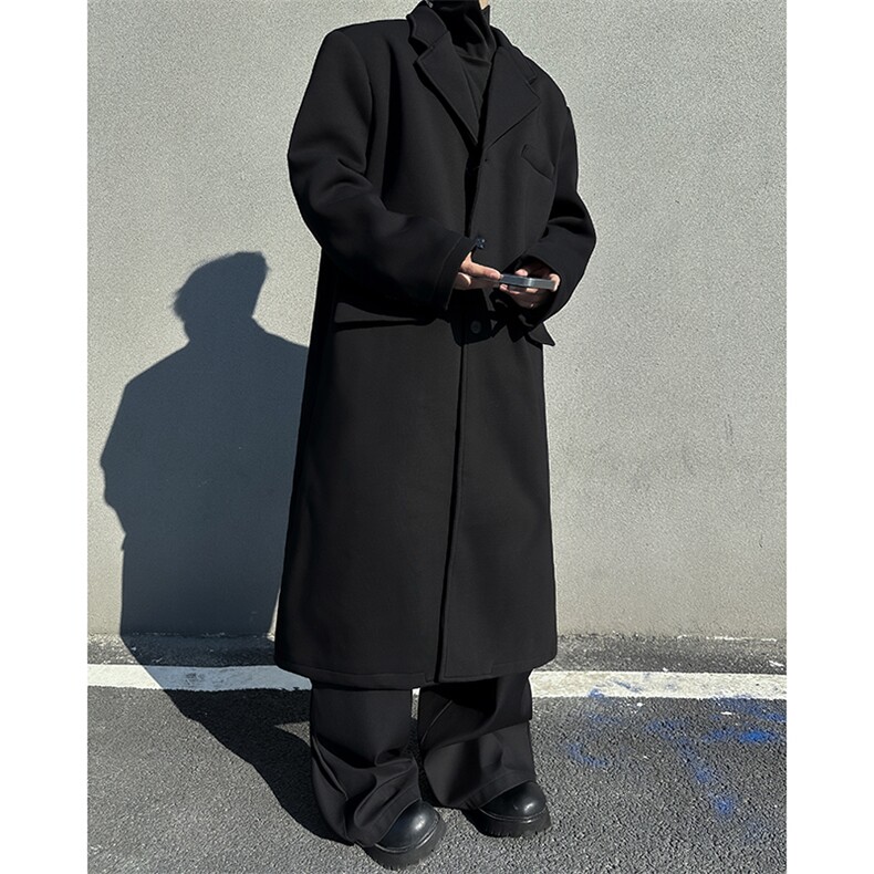 毛呢双层风衣男韩版潮流痞帅气宽松个性2024秋冬ins长裤W6167-P95,男装风衣,星座412-2