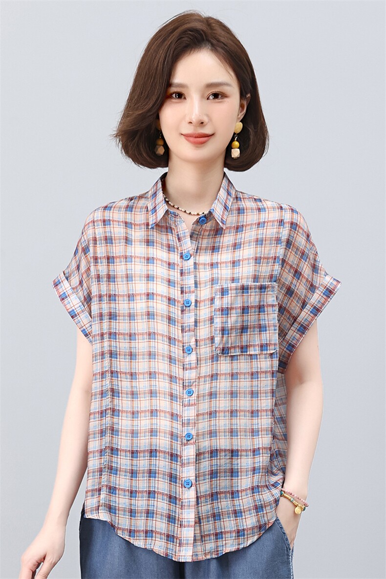 叶笙衣2551小翻领格子衬衫,女装衬衫,叶笙衣