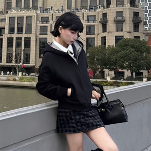 抖音得物高品质 秋冬美式高街重磅结构双层双面连帽卫衣外套XS107图片