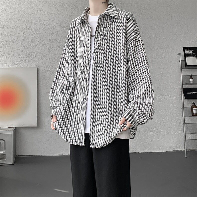 8XL-M鱼骨纹小香风衬衫男生春秋衬衣宽松慵懒垂感外套CS29009P45,男装衬衫,电商B312