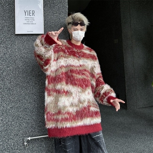 慵懒风软糯马海毛针织衫毛衣男女情侣秋冬复古宽松外套MZ702-P64图片