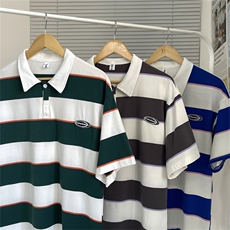 !条纹翻领宽松纯棉polo衫短袖男T恤XP221-P40控68，男装Polo衫，电商B370