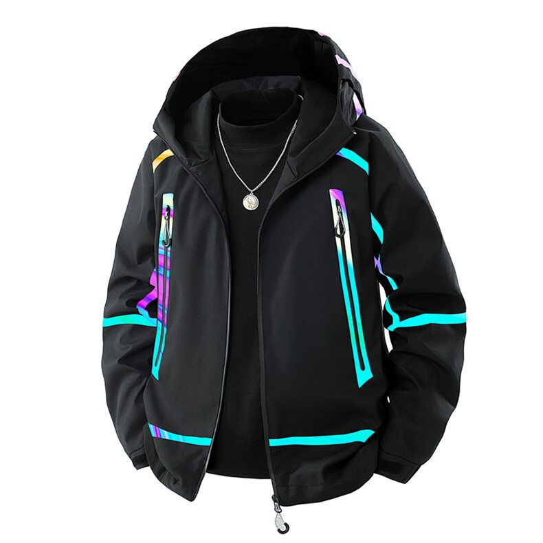 新款现货户外夹克男连帽烫金返光冲锋衣外套DSA157B-J2511-P65图片
