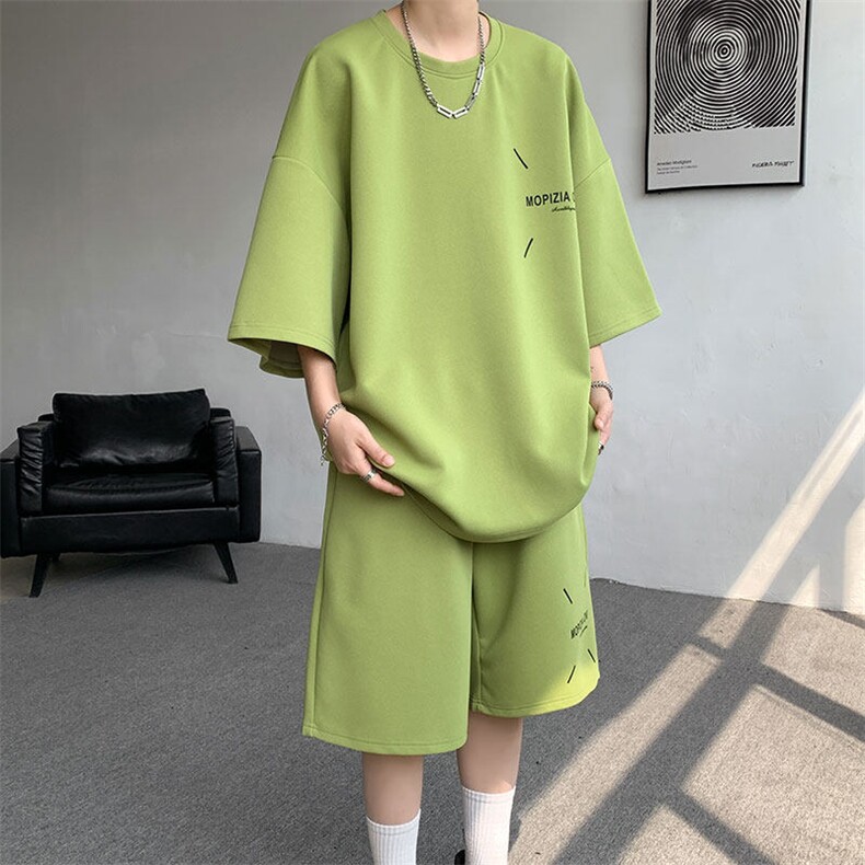 套装男夏季新款港风宽松短袖短裤一套运动装TZ911-P45图片