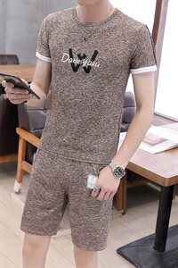 夏季短袖套装t恤男圆领休闲短裤男两件套印花运动卡TZ369P20图片