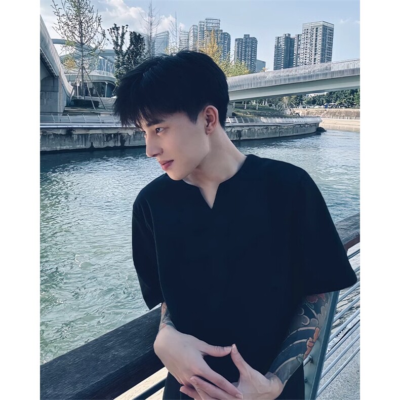 M581-P35纯色百搭短男韩系高级感男士T恤新款小清新潮牌上衣,男装T恤,星座617A-1（原B318A）