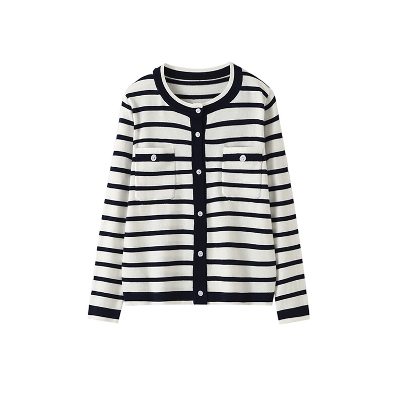 890JU好穿轻薄有骨感禾款精纺蚕丝+扬子纱开衫女条纹针织外套，女装针织衫/毛衣，悦玛羊绒