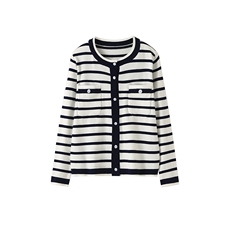 890JU好穿轻薄有骨感禾款精纺蚕丝+扬子纱开衫女条纹针织外套，女装针织衫/毛衣，悦玛羊绒