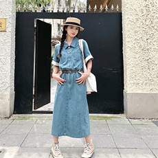 高转化好数据现货撞色袖口牛仔26新款连衣裙女潮182A8532P130K198，女装连衣裙，浙宝182A
