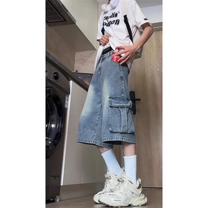 L503工装牛仔短裤男休闲中裤男生宽松大码五分裤子男款图片
